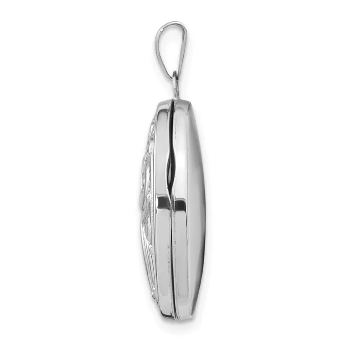 Earrings TreasureFineJewelers 14k White Gold Scroll Design Domed Oval Locket