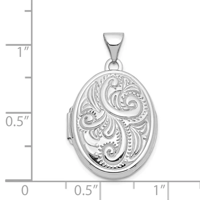 Earrings TreasureFineJewelers 14k White Gold Scroll Design Domed Oval Locket