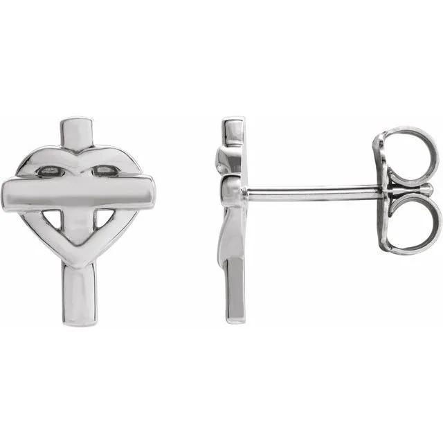Earrings TreasureFineJewelers 14K White Heart Cross Earrings