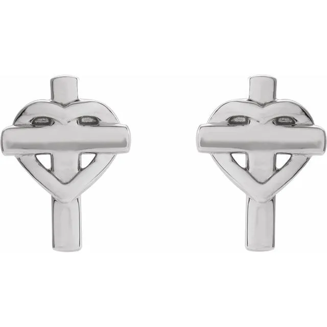 Earrings TreasureFineJewelers 14K White Heart Cross Earrings