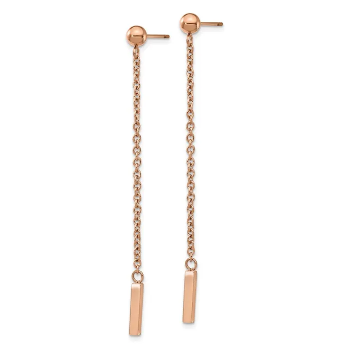 Earrings TreasureFineJewelers Stainless Steel Polished Rose IPplated Post Dangle Earrings