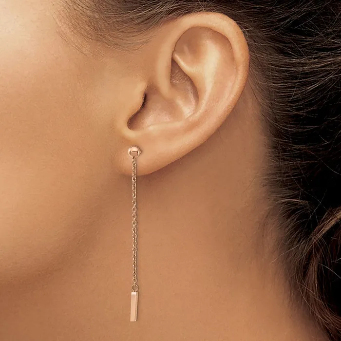 Earrings TreasureFineJewelers Stainless Steel Polished Rose IPplated Post Dangle Earrings