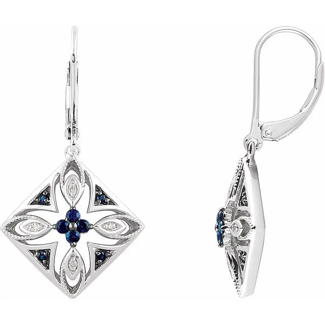 Earrings TreasureFineJewelers Sterling Silver Blue Sapphire 04 CTW Diamond Lever Back Earrings Earrings TreasureFineJewelers Sterling Silver Blue Sapphire 04 CTW Diamond Lever Back Earrings