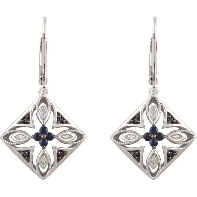 Earrings TreasureFineJewelers Sterling Silver Blue Sapphire 04 CTW Diamond Lever Back Earrings