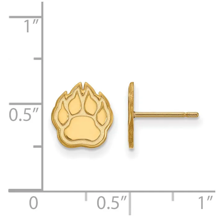 Earrings TreasureFineJewelers Sterling Silver Goldplated Northern Illinois University Paw Extra Small Post Earrings