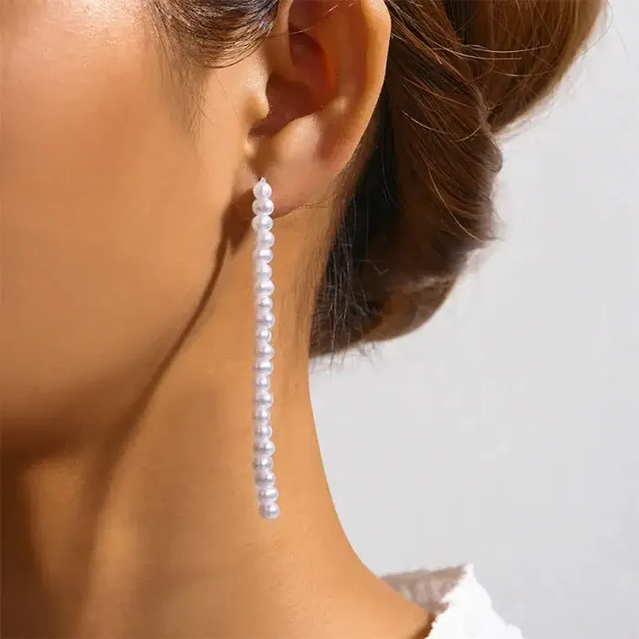Earrings Trendolla Jewelry Sterling Silver Pearl Strand Drop Earrings for Women