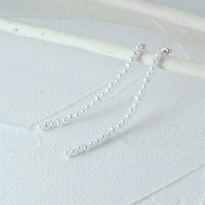 Earrings Trendolla Jewelry Sterling Silver Pearl Strand Drop Earrings for Women