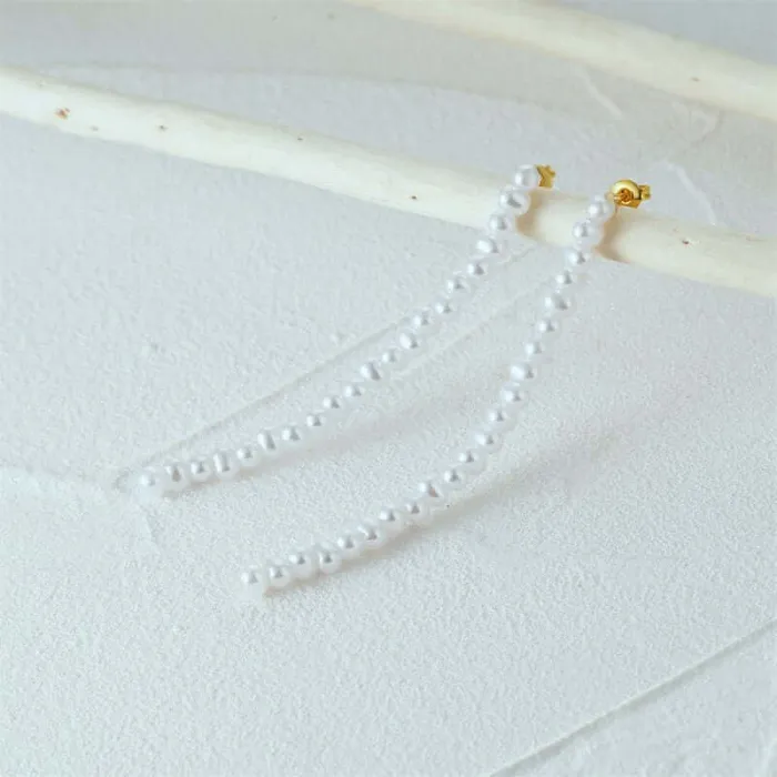 Earrings Trendolla Jewelry Sterling Silver Pearl Strand Drop Earrings for Women