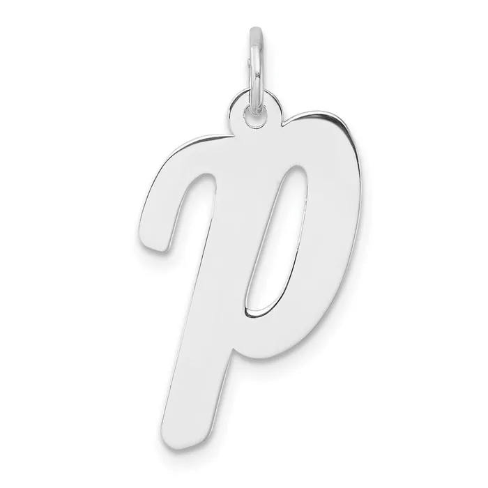 Large Sterling Silver Rhodiumplated Script Letter P Initial Charm TreasureFineJewelers Necklaces Large Sterling Silver Rhodiumplated Script Letter P Initial Charm TreasureFineJewelers Necklaces