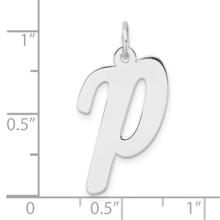Large Sterling Silver Rhodiumplated Script Letter P Initial Charm TreasureFineJewelers Necklaces