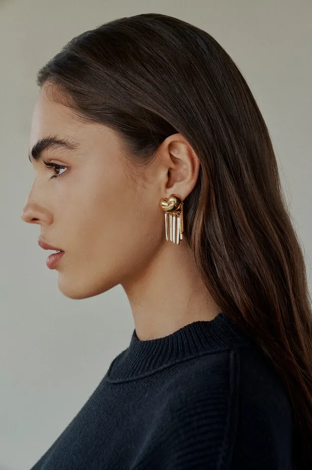 Lili Claspe Bubble Heart Fringe Gold Earrings Lilli Claspe Earrings