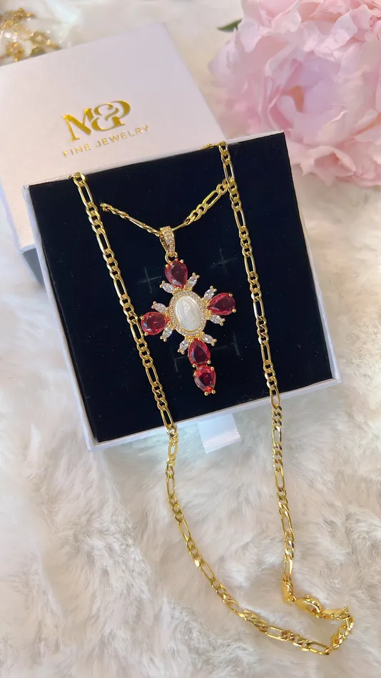 MP Jewelry Necklaces Magenta Virgin Mary Cross Necklace