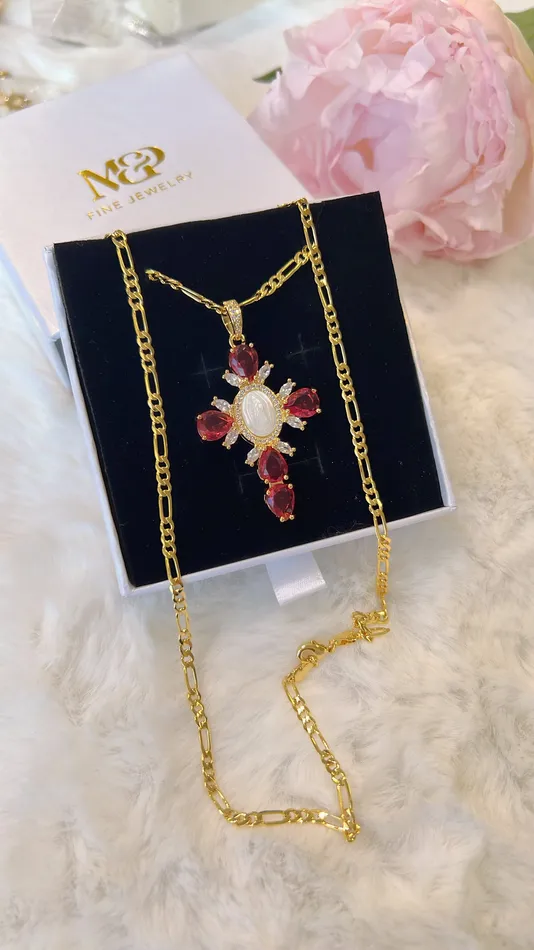 MP Jewelry Necklaces Magenta Virgin Mary Cross Necklace