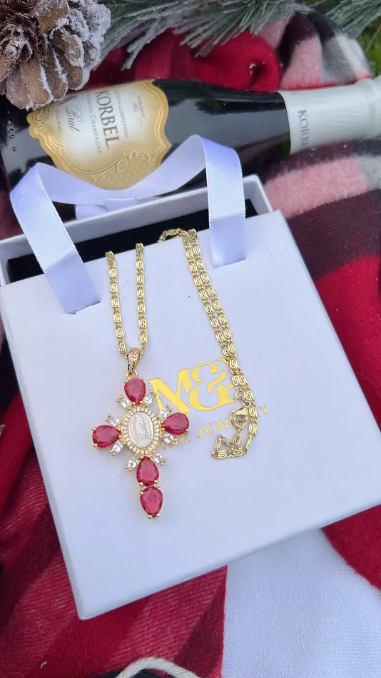 MP Jewelry Necklaces Magenta Virgin Mary Cross Necklace
