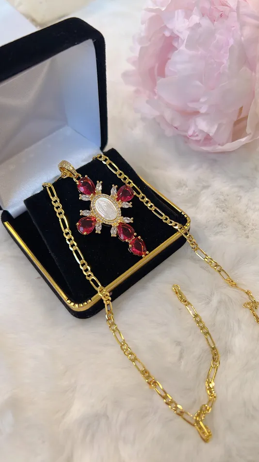 MP Jewelry Necklaces Magenta Virgin Mary Cross Necklace