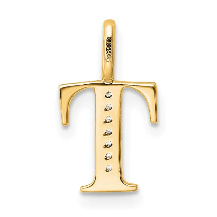 Necklaces 10k Yellow Gold Diamond Letter T Initial Pendant TreasureFineJewelers