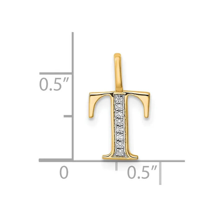 Necklaces 10k Yellow Gold Diamond Letter T Initial Pendant TreasureFineJewelers
