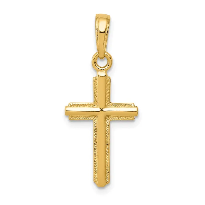 Necklaces 14K Polished Cross With Stripped Border Pendant TreasureFineJewelers Necklaces 14K Polished Cross With Stripped Border Pendant TreasureFineJewelers
