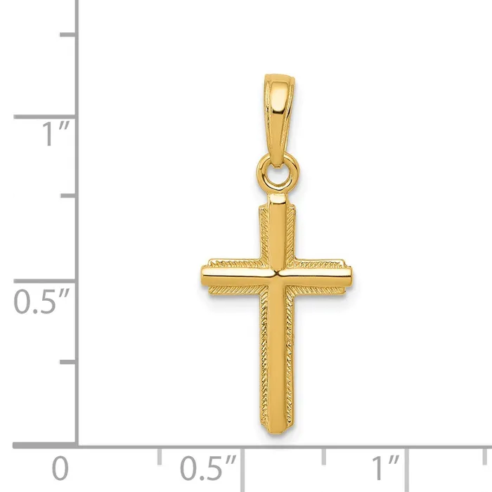 Necklaces 14K Polished Cross With Stripped Border Pendant TreasureFineJewelers