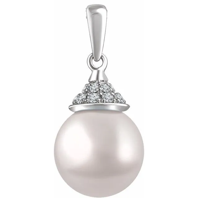 Necklaces 14K White Freshwater Cultured Pearl 18 CTW Diamond Pendant TreasureFineJewelers Necklaces 14K White Freshwater Cultured Pearl 18 CTW Diamond Pendant TreasureFineJewelers