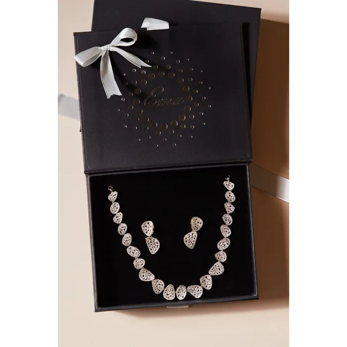 Necklaces Ema Jewels Hera Crystal Sterling Silver Necklace Earring SET