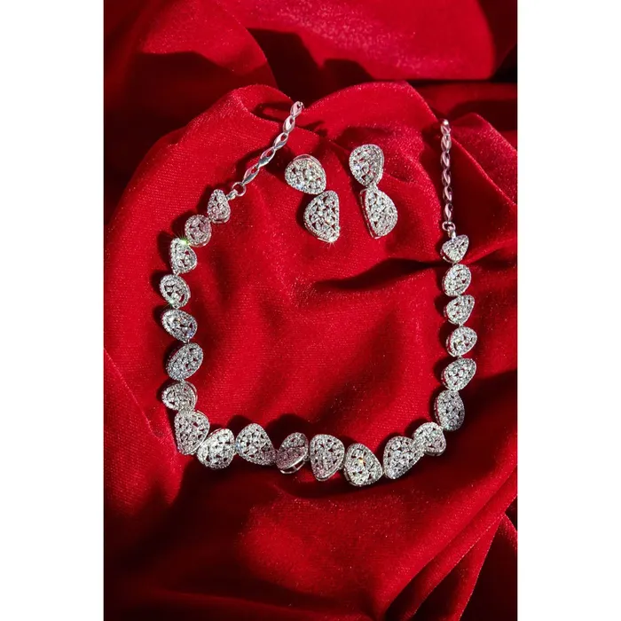 Necklaces Ema Jewels Hera Crystal Sterling Silver Necklace Earring SET