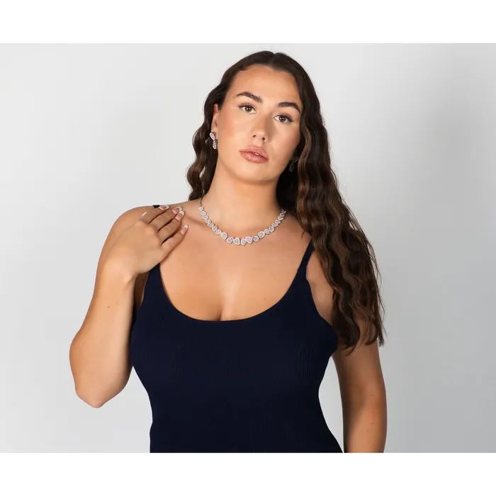 Necklaces Ema Jewels Hera Crystal Sterling Silver Necklace Earring SET