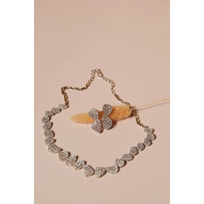 Necklaces Ema Jewels Hera Crystal Sterling Silver Necklace Earring SET