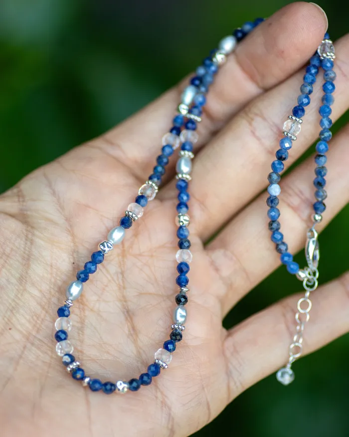 Necklaces Sodalite Crystal Quartz Beaded Necklace Vida Jewelry Designs