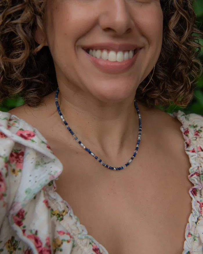 Necklaces Sodalite Crystal Quartz Beaded Necklace Vida Jewelry Designs