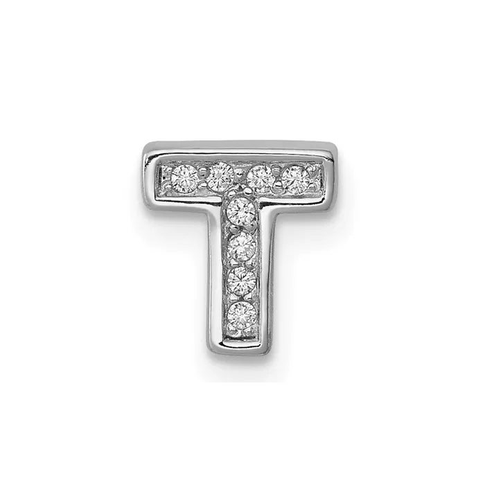 Necklaces Sterling Silver Rhodiumplated CZ Letter T Initial Slide Charm TreasureFineJewelers Necklaces Sterling Silver Rhodiumplated CZ Letter T Initial Slide Charm TreasureFineJewelers