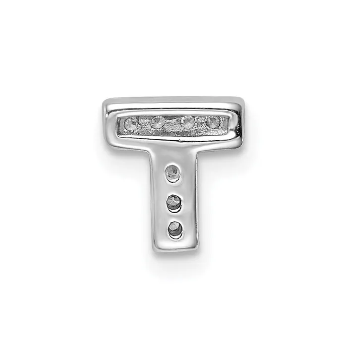 Necklaces Sterling Silver Rhodiumplated CZ Letter T Initial Slide Charm TreasureFineJewelers