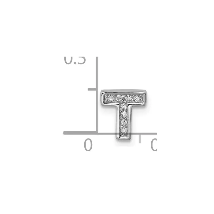 Necklaces Sterling Silver Rhodiumplated CZ Letter T Initial Slide Charm TreasureFineJewelers