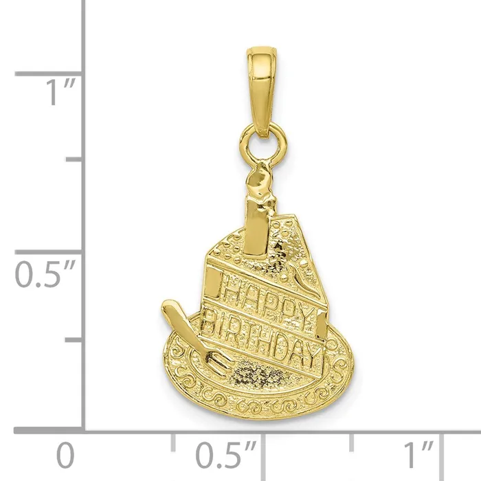 Necklaces TreasureFineJewelers 10K Slice Of Cake With Candle HAPPY BIRTHDAY Pendant