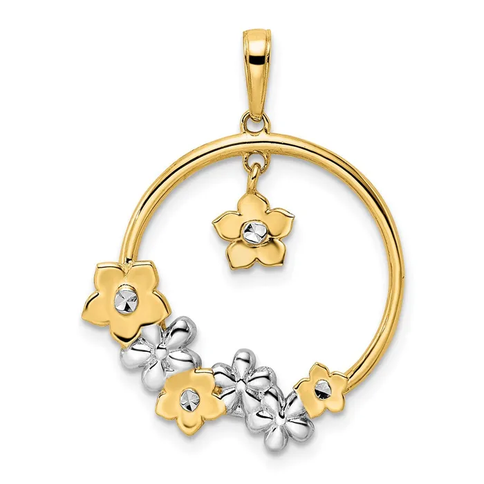 Necklaces TreasureFineJewelers 14k and White Rhodium Diamondcut Flowers Pendant Necklaces TreasureFineJewelers 14k and White Rhodium Diamondcut Flowers Pendant