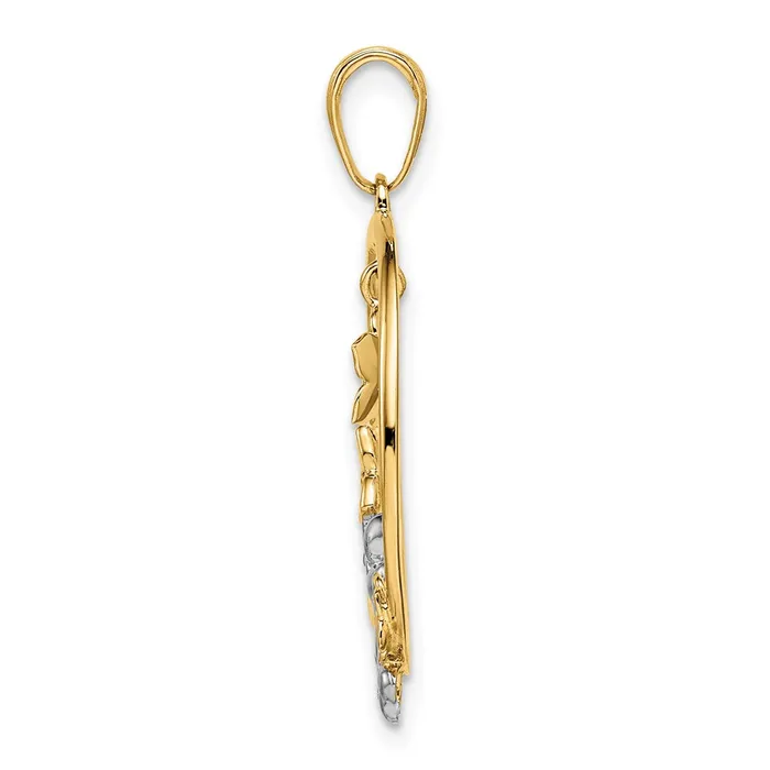 Necklaces TreasureFineJewelers 14k and White Rhodium Diamondcut Flowers Pendant