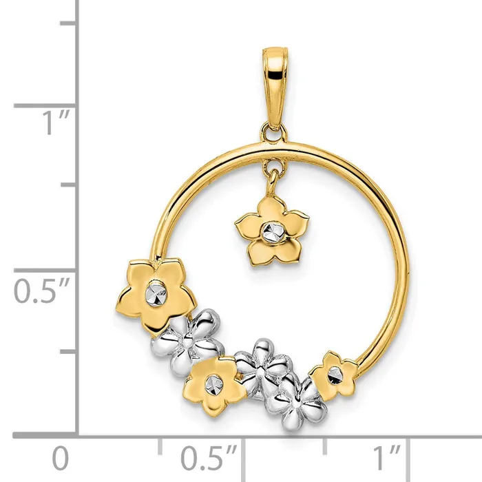 Necklaces TreasureFineJewelers 14k and White Rhodium Diamondcut Flowers Pendant