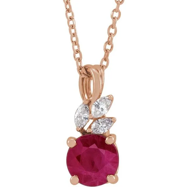 Necklaces TreasureFineJewelers 14K Rose Gold LabGrown Ruby 110 CTW Natural Diamond 1618 Necklace Necklaces TreasureFineJewelers 14K Rose Gold LabGrown Ruby 110 CTW Natural Diamond 1618 Necklace