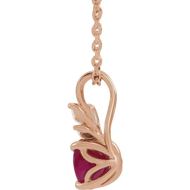 Necklaces TreasureFineJewelers 14K Rose Gold LabGrown Ruby 110 CTW Natural Diamond 1618 Necklace