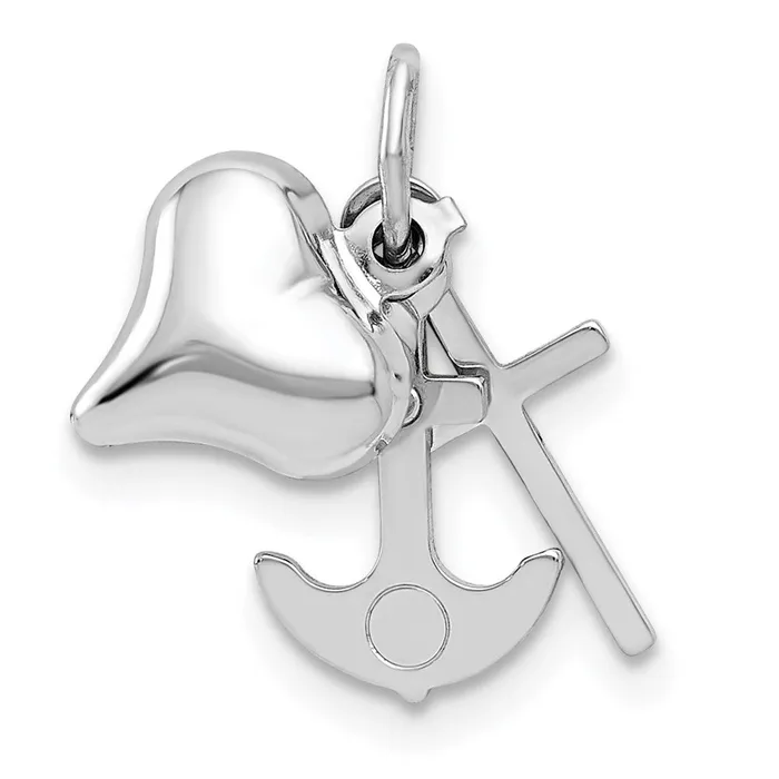 Necklaces TreasureFineJewelers 14K White Gold 3D Heart Cross And Anchor Pendant Necklaces TreasureFineJewelers 14K White Gold 3D Heart Cross And Anchor Pendant