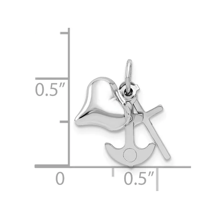 Necklaces TreasureFineJewelers 14K White Gold 3D Heart Cross And Anchor Pendant