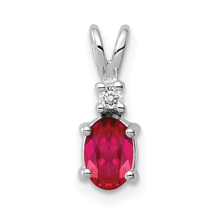 Necklaces TreasureFineJewelers 14k White Gold 6x4mm Oval Ruby A Diamond pendant Necklaces TreasureFineJewelers 14k White Gold 6x4mm Oval Ruby A Diamond pendant