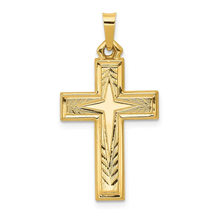 Necklaces TreasureFineJewelers 14k Yellow Gold Brushed and Polished Latin Cross Pendant Necklaces TreasureFineJewelers 14k Yellow Gold Brushed and Polished Latin Cross Pendant