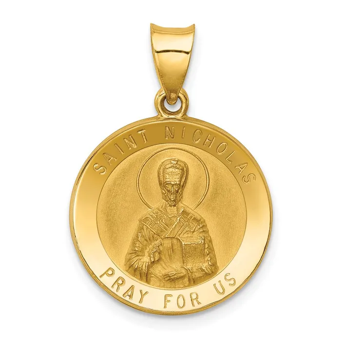 Necklaces TreasureFineJewelers 14k Yellow Gold Polished and Satin St Nicholas Medal Hollow Pendant Necklaces TreasureFineJewelers 14k Yellow Gold Polished and Satin St Nicholas Medal Hollow Pendant