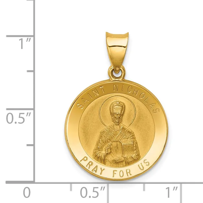 Necklaces TreasureFineJewelers 14k Yellow Gold Polished and Satin St Nicholas Medal Hollow Pendant