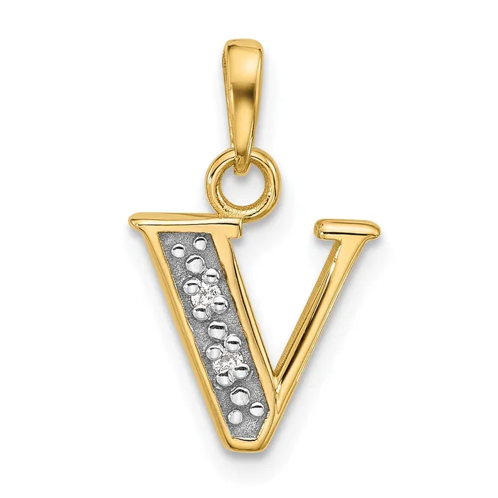 Necklaces TreasureFineJewelers 14k Yellow Gold Rhodium with Rhodium Diamond Letter V Initial Pendant Necklaces TreasureFineJewelers 14k Yellow Gold Rhodium with Rhodium Diamond Letter V Initial Pendant