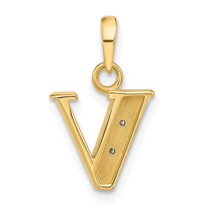 Necklaces TreasureFineJewelers 14k Yellow Gold Rhodium with Rhodium Diamond Letter V Initial Pendant