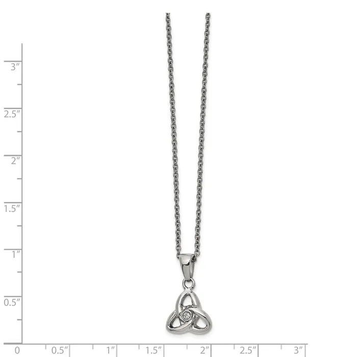 Necklaces TreasureFineJewelers Chisel Stainless Steel Polished with Preciosa Crystal Trinity Knot Pendant on a 16 inch Cable Chain with a 1 inch Extension Necklace