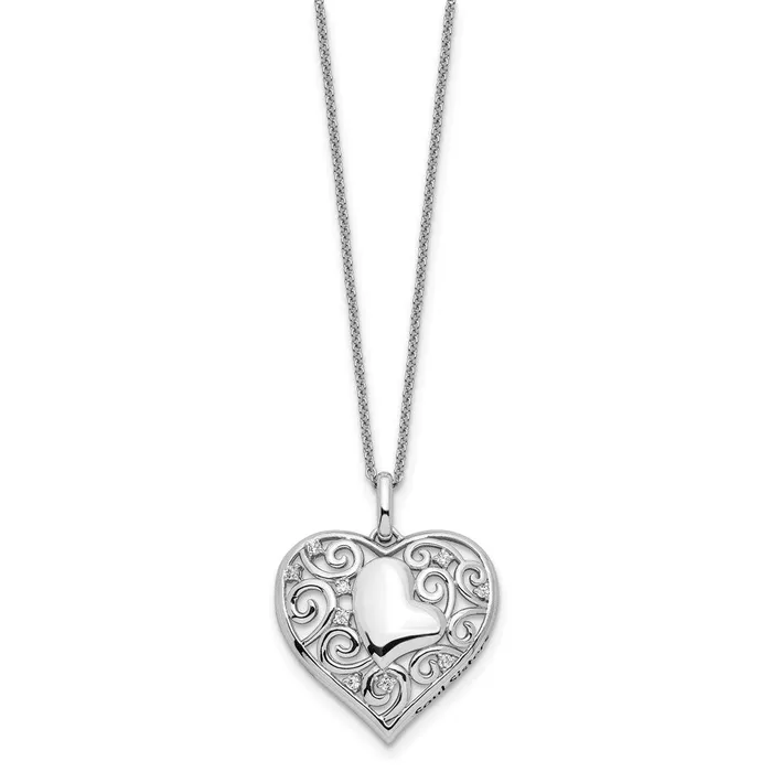 Necklaces TreasureFineJewelers Sentimental Expressions Sterling Silver Rhodiumplated CZ Antiqued Soul Sister Heart 18in Necklace