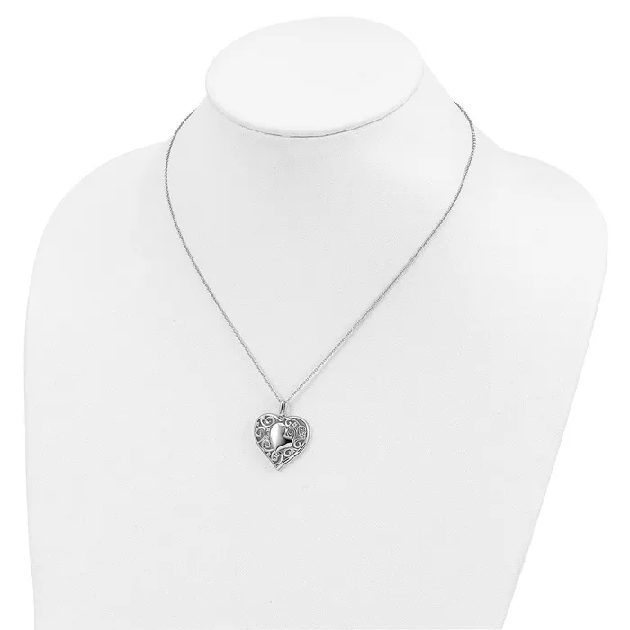 Necklaces TreasureFineJewelers Sentimental Expressions Sterling Silver Rhodiumplated CZ Antiqued Soul Sister Heart 18in Necklace